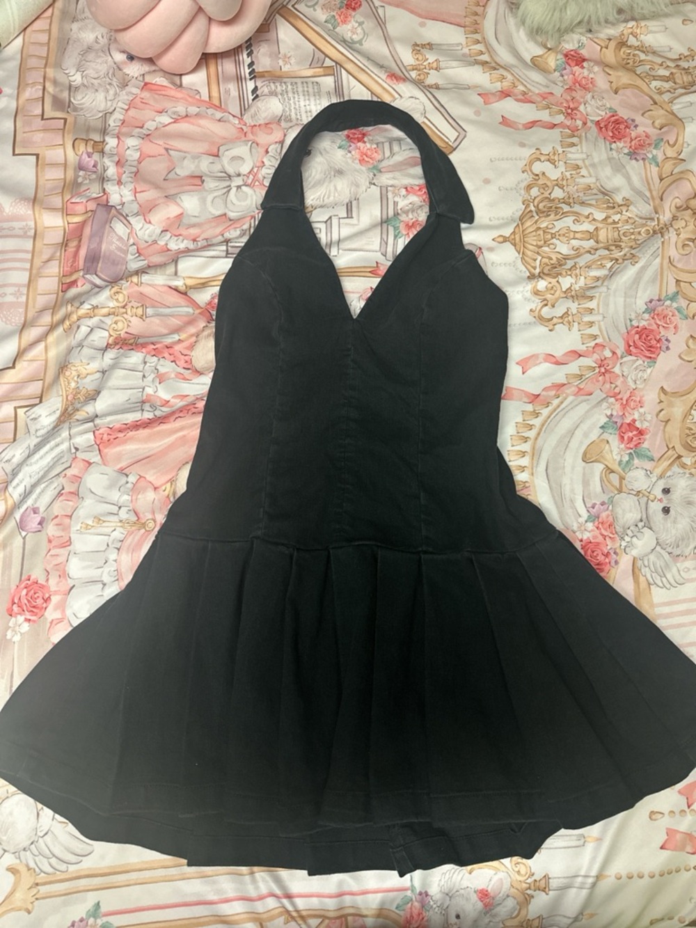 Black Halter Denim Dress